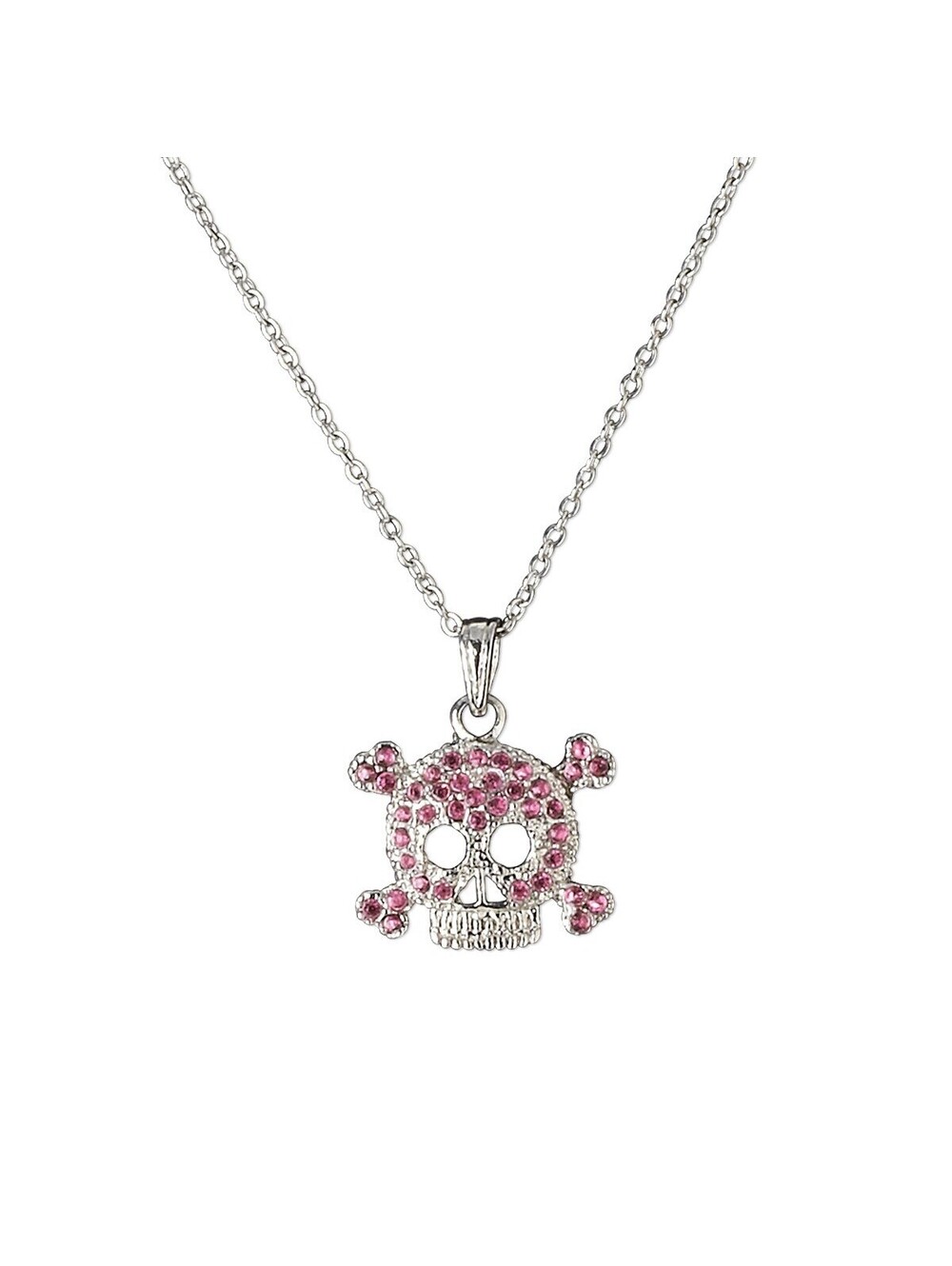 Pink Austrian Crystal Rhinestone Skull Pendant Necklace Silver Plated Chain